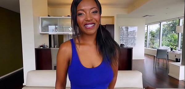  Ebony with big boobs and a bubble booty pleases a white cock